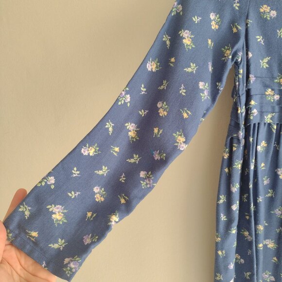 Laura Ashley Girls Blue Floral Dress Sz 8-9 Vtg 90s Button Back Prarie Maxi - Picture 5 of 13